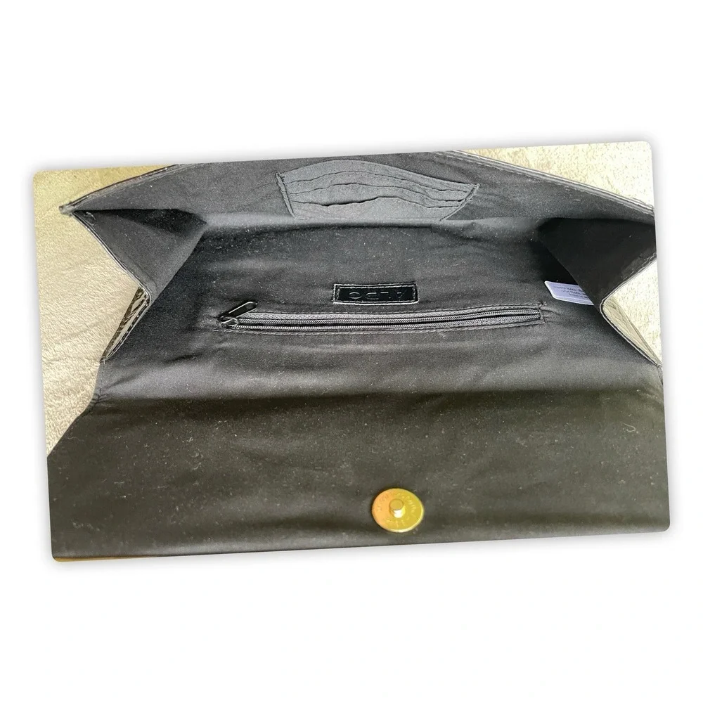 ALDO Black Faux Croc Clutch Wallet‎ Purse Envelope Gold Bar Snap Closure Large